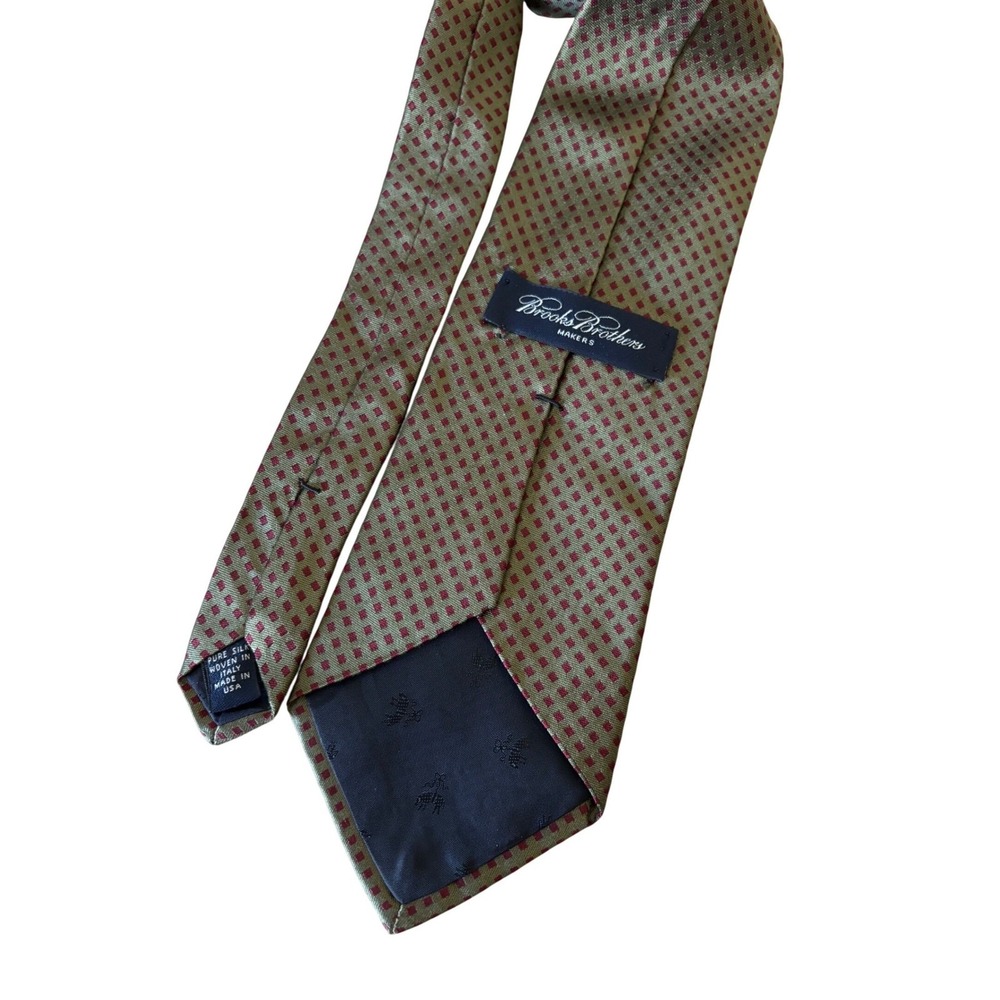 Brooks‎ Brothers Makers Silk Tie Mens Olive Green Red Geometric Diamond business